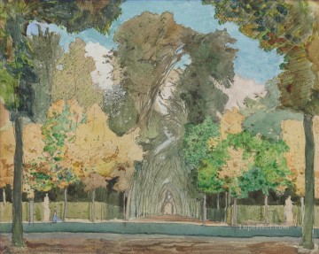 風景 Painting - 秋のベルサイユ公園 コンスタンティン・ソモフの森の木々の風景